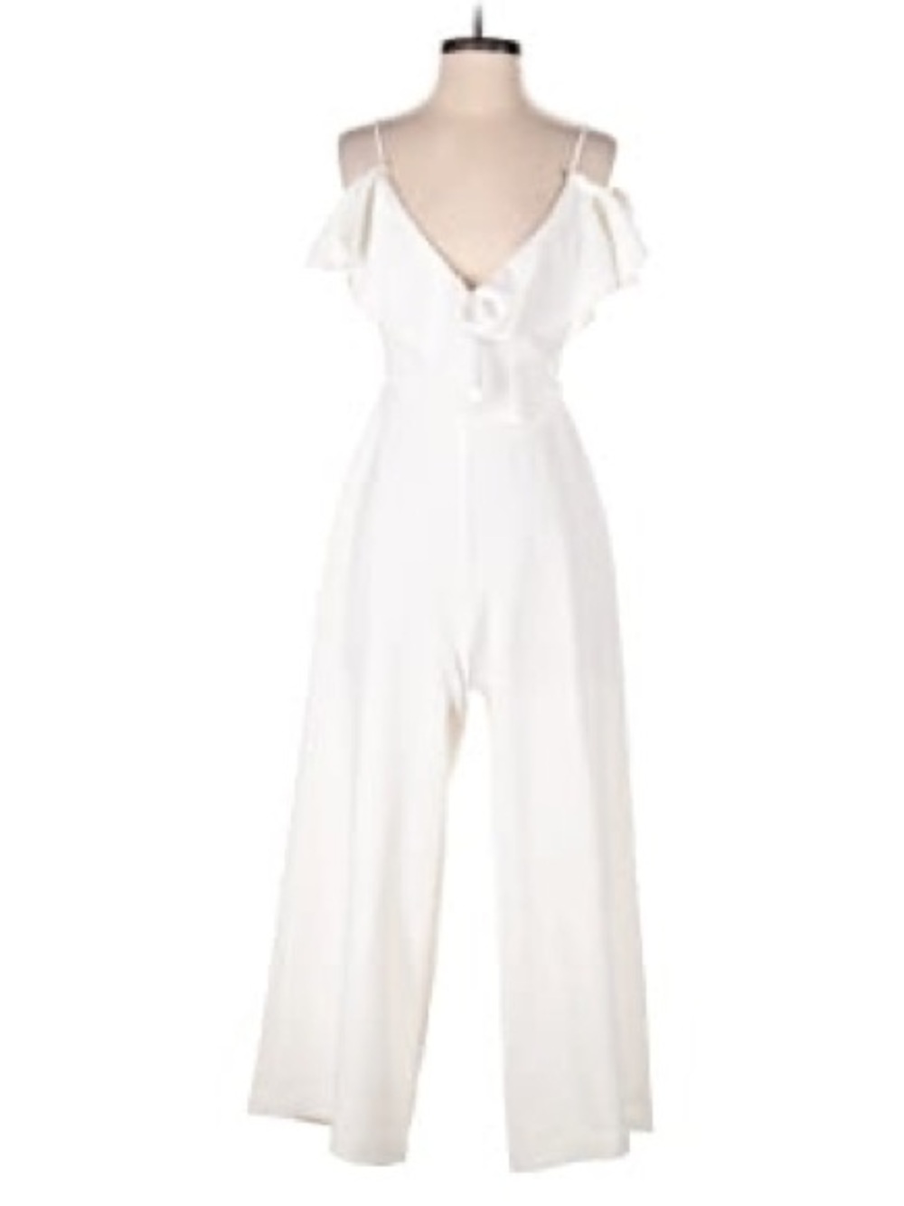 White Cold-Shoulder Wide-Leg Jumpsuit with Tie Front